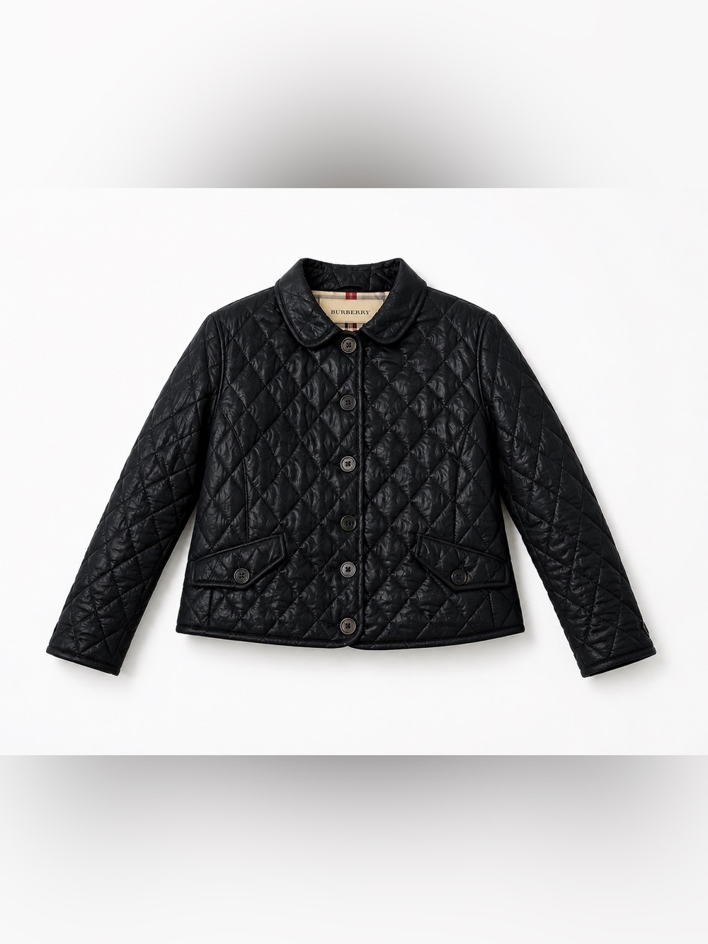 Burberry London Girls Navy Quilted Jacket Size 14Y Nova Check Lined Coat